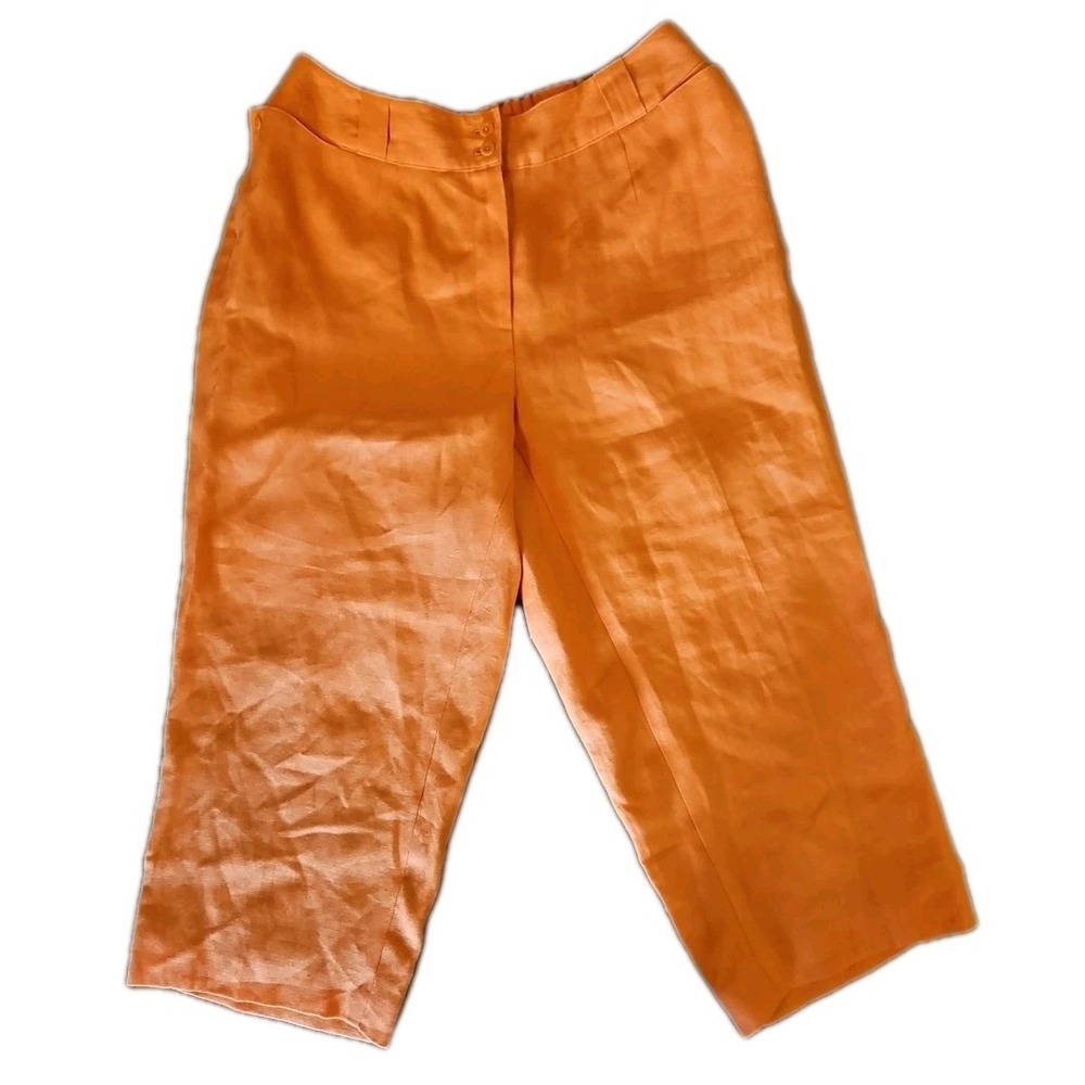 Talbots Irish Linen Pants Womens 12P PETITE Orange Lined Coastal Career